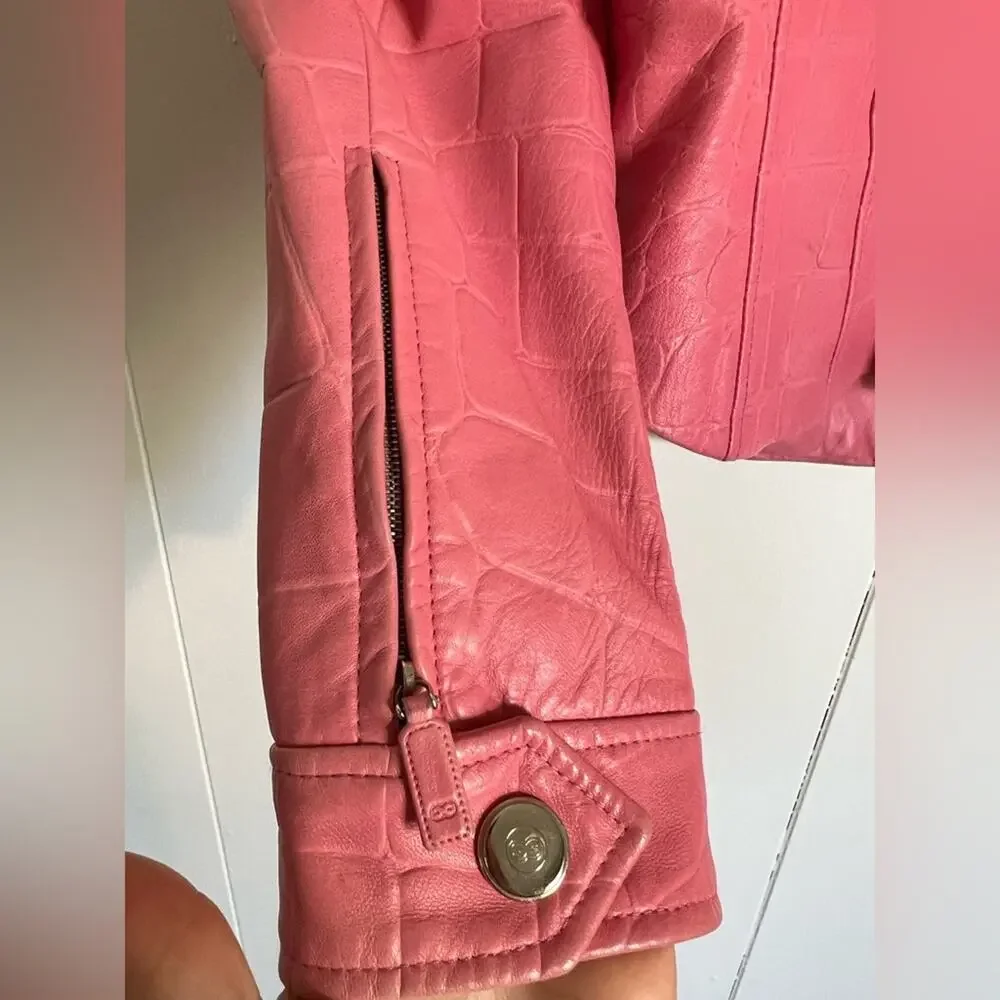 Escada 2/4 vintage RARE pink lamb leather skirt suit jacket set fall unique